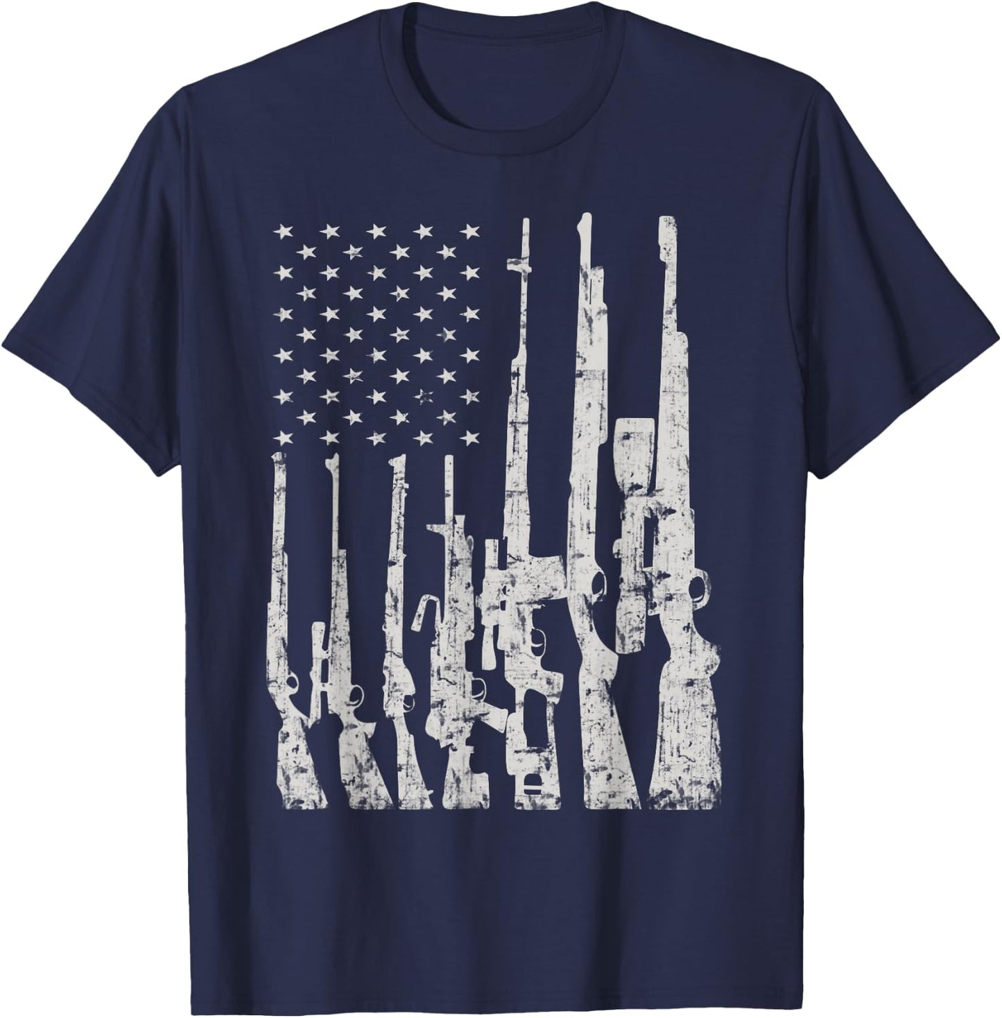 Big American Flag With Machine Guns Gun Flag Shirt T-Shirt - T-Shirt | Navy