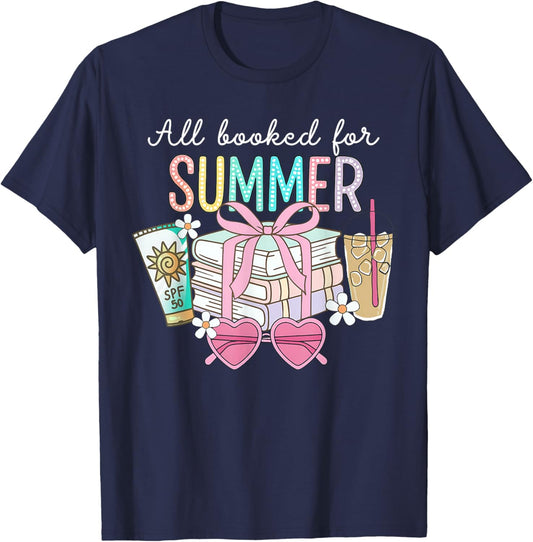 All Booked For Summer Reading Bookish Summer Bookworm Funny T-Shirt - T-Shirt | Navy