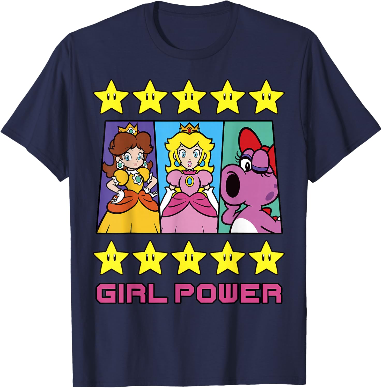 Super Mario Daisy Peach Birdo Girl Power Poster T-Shirt - T-Shirt | Navy