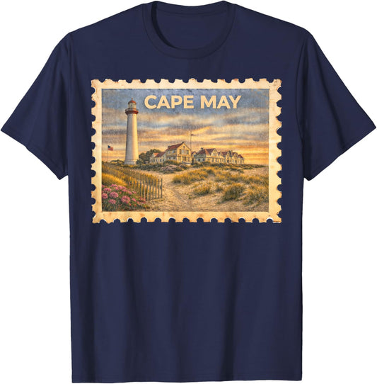 Vintage Cape May New Jersey Retro Travel Stamp Art T-Shirt - T-Shirt | Navy