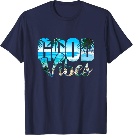 Good Vibes Positive Beach T-Shirt - T-Shirt | Navy