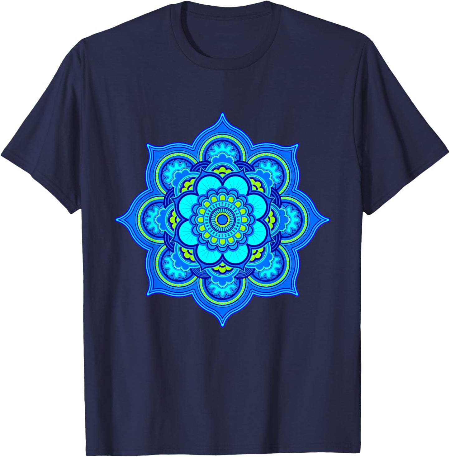 Yoga Mandala bright blue and turquoise T-Shirt - T-Shirt | Navy