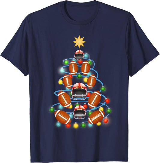 Football Christmas Tree Lights-Cute Football Christmas Gift T-Shirt - T-Shirt | Navy