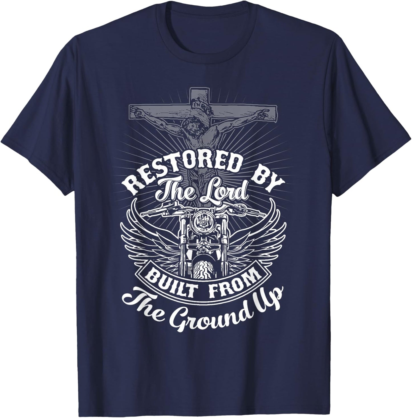 Christian Biker Shirt Motorcycle Jesus Design Restored Lord T-Shirt - T-Shirt | Navy