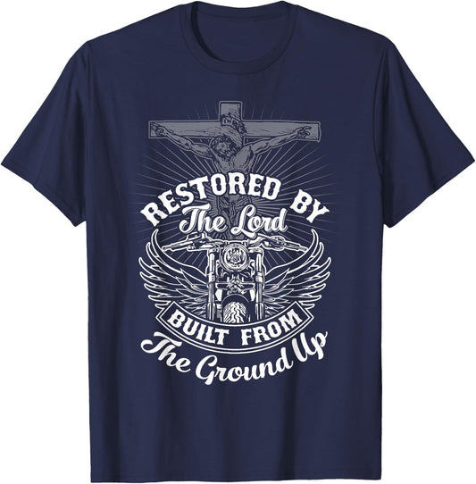 Christian Biker Shirt Motorcycle Jesus Design Restored Lord T-Shirt - T-Shirt | Navy