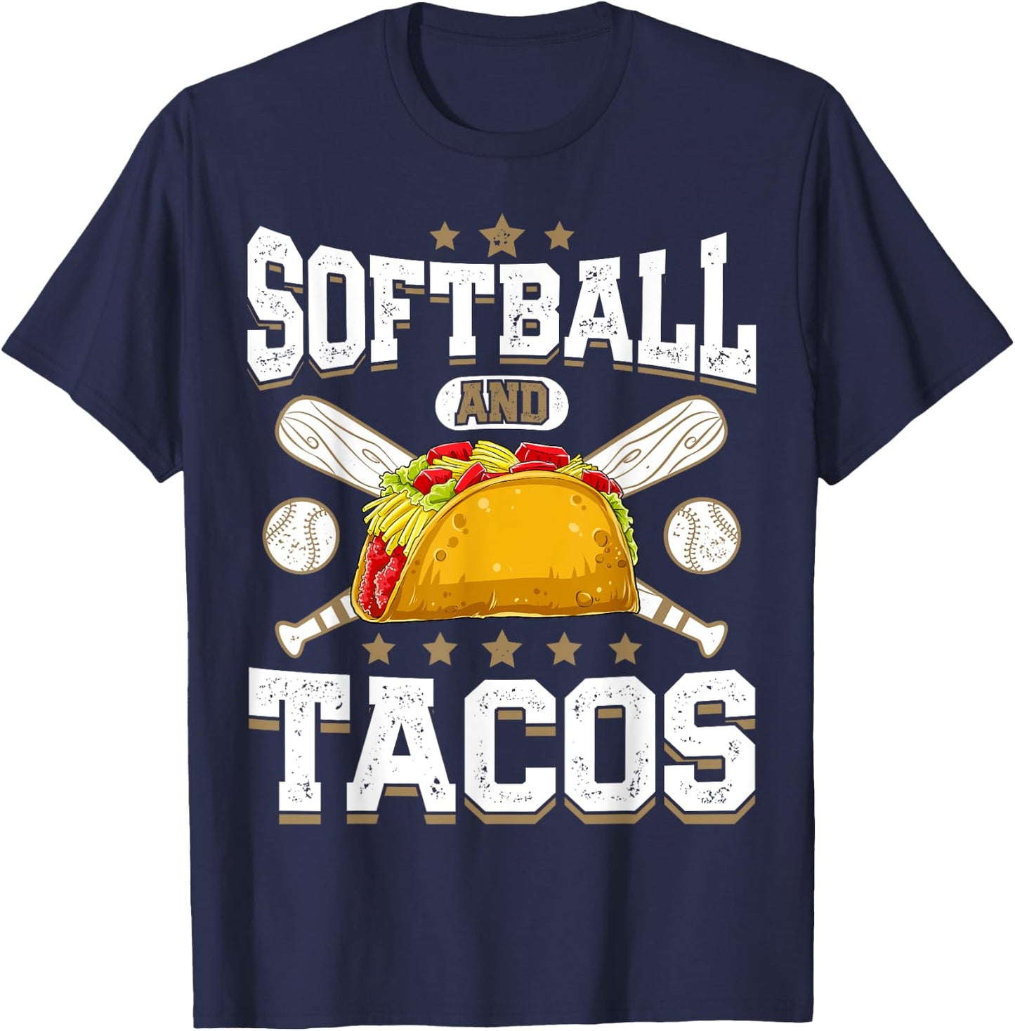 Softball And Tacos Funny Catcher Pitcher Batter Food Lover T-Shirt - T-Shirt | Navy