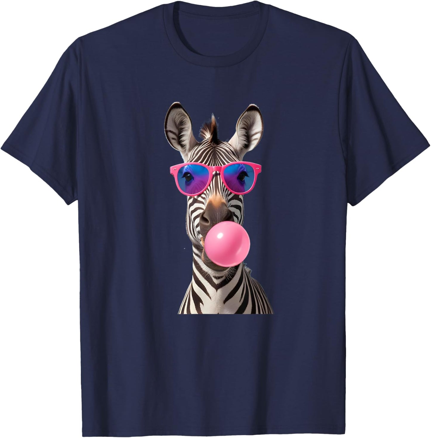 #snirt Funny Zebra Bubblegum Bubble Pink Sunglasses T-Shirt - T-Shirt | Navy