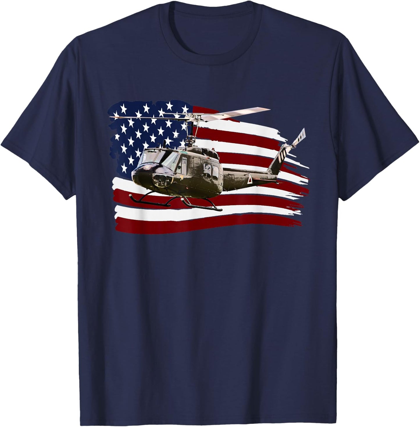 UH-1 UH1 Huey Helicopter T shirt American Flag usa T-Shirt - T-Shirt | Navy