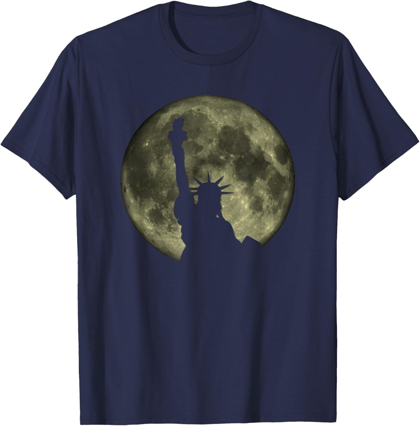 Statue of Liberty Silhouette Moon National Pride USA T-Shirt - T-Shirt | Navy