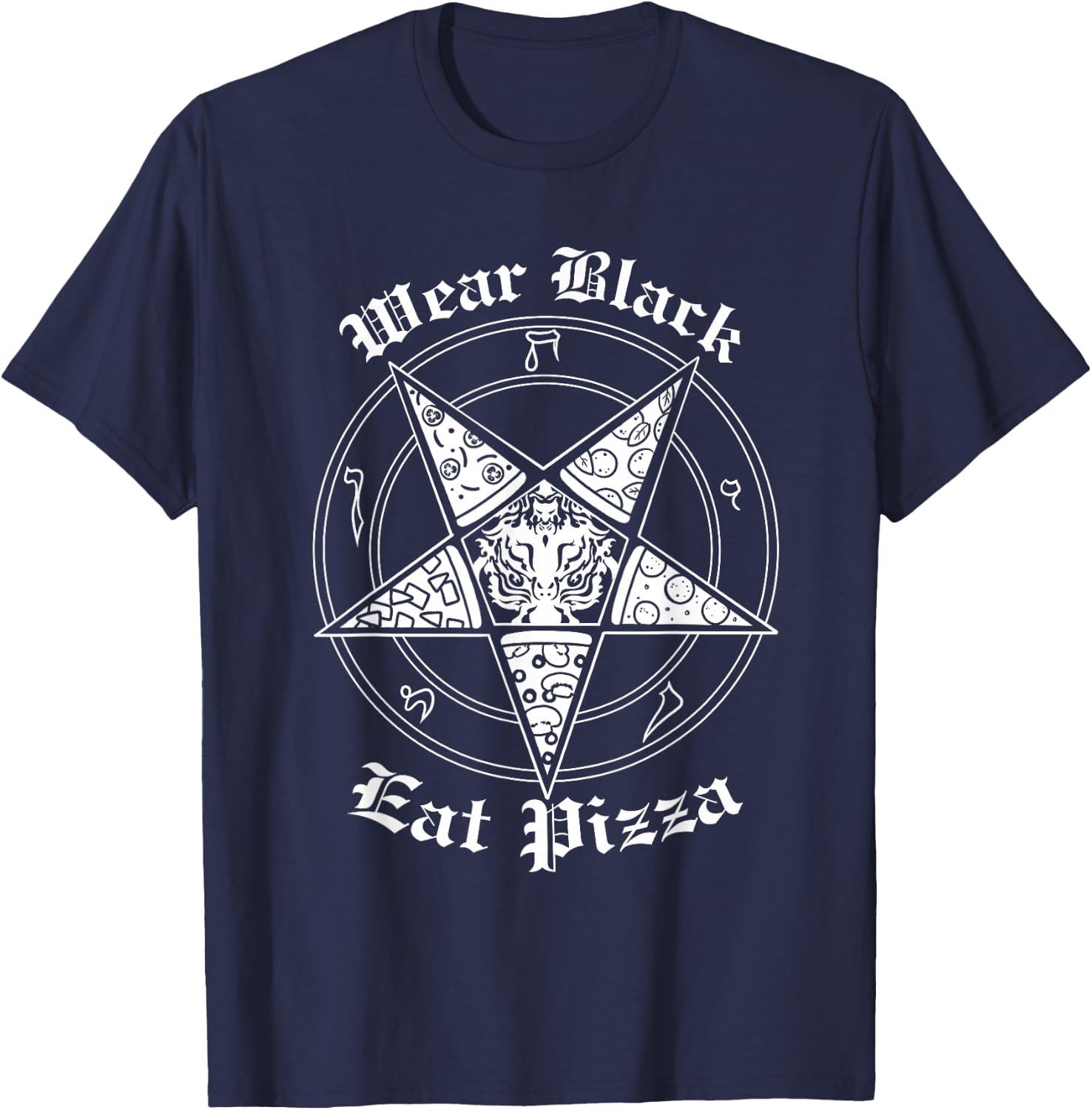 Wear Black Eat Pizza Satan Sigil Baphomet Pentagram T-Shirt - T-Shirt | Navy
