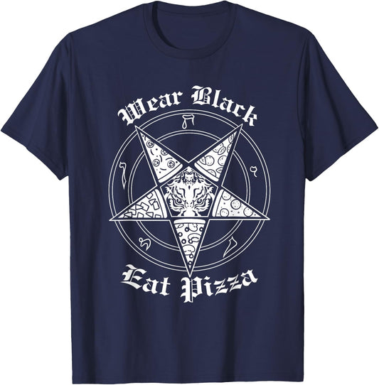 Wear Black Eat Pizza Satan Sigil Baphomet Pentagram T-Shirt - T-Shirt | Navy