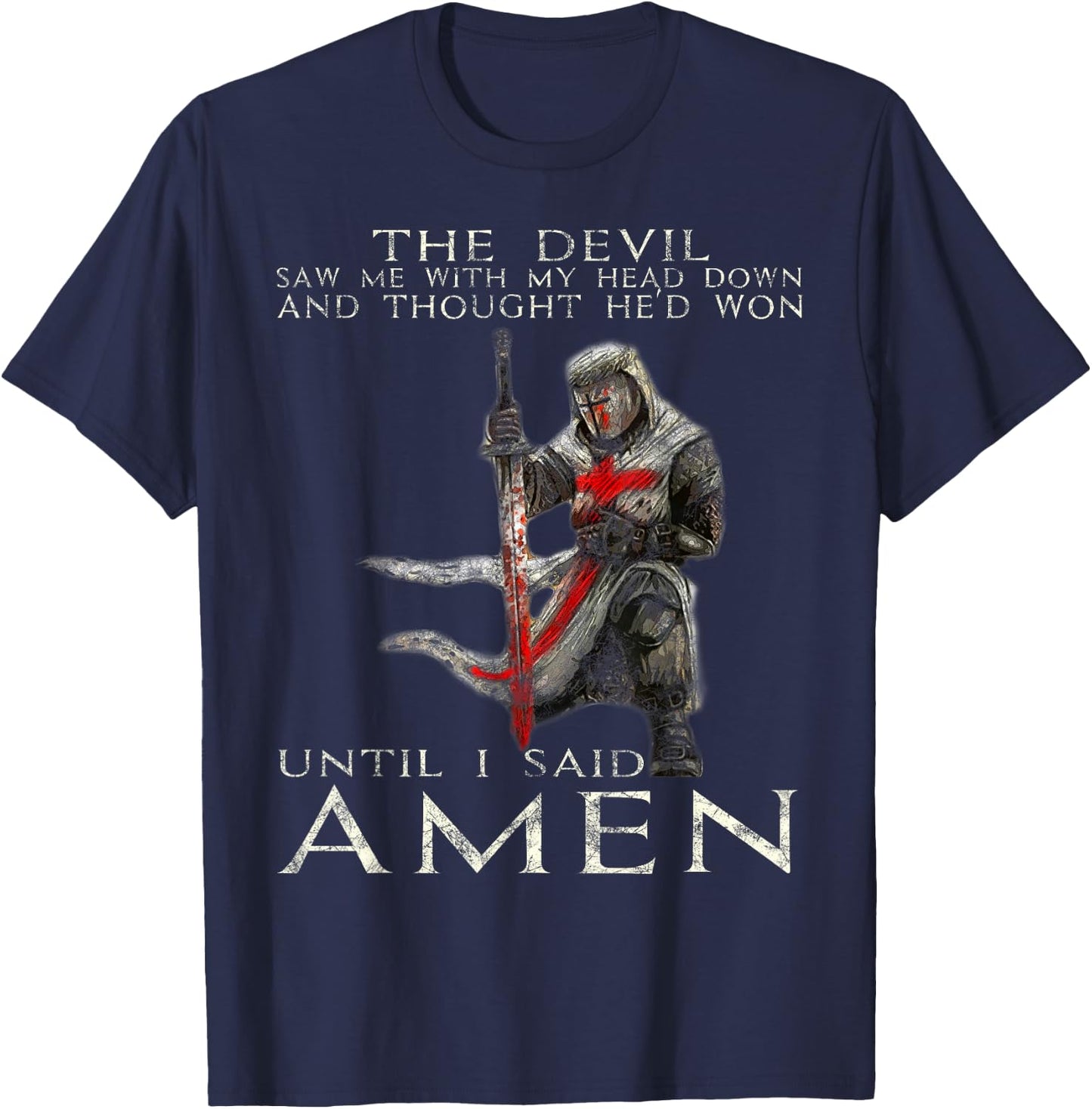 The Crusader T Shirt - The Devil Saw Me - Knight Templar T-Shirt - T-Shirt | Navy