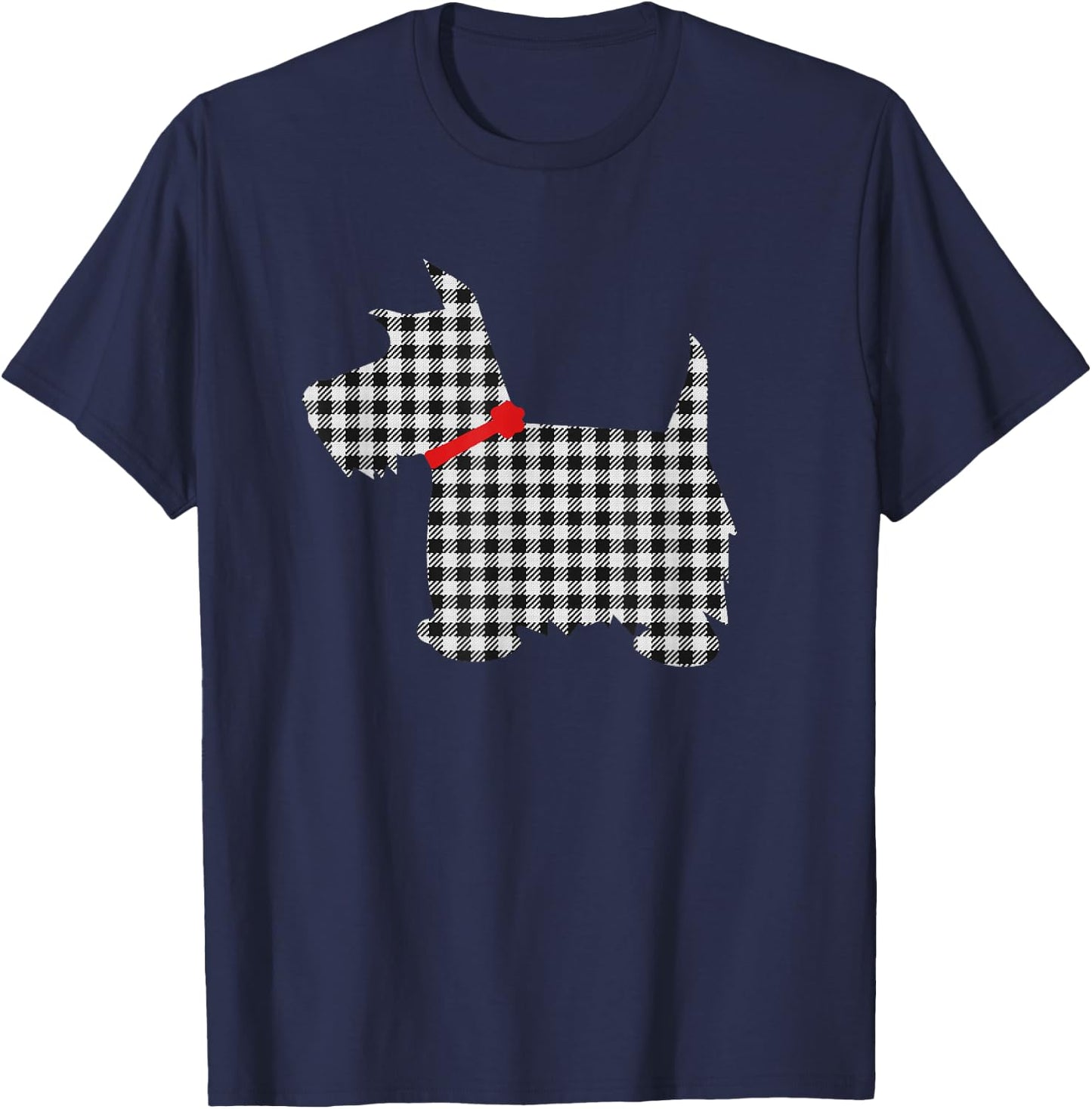 Scottie Dog Scottish Terrier T Shirt Black White Plaid T-Shirt - T-Shirt | Navy