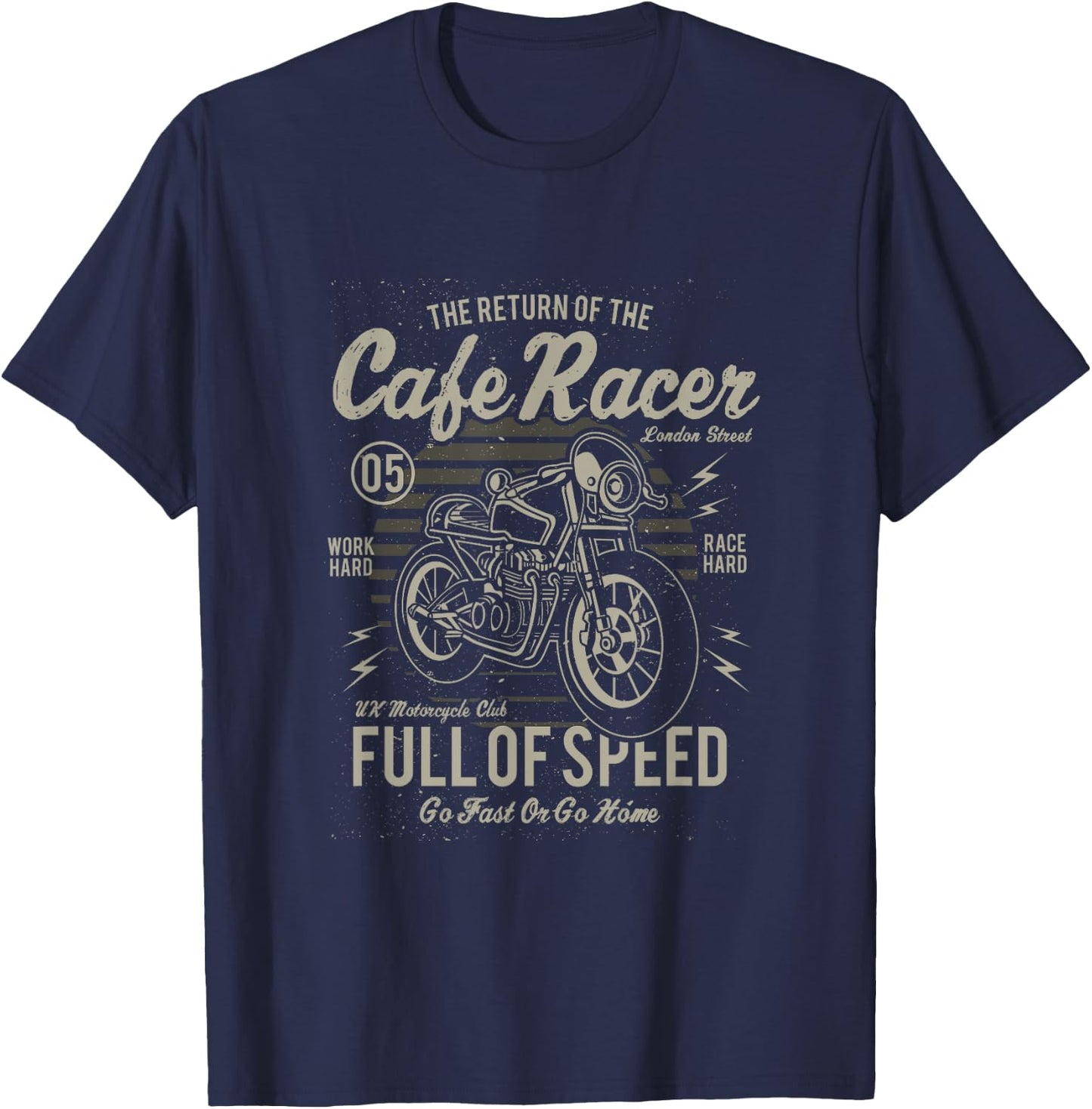Cafe Racer Full of Speed Vintage Motorcycle T-Shirt - T-Shirt | Navy