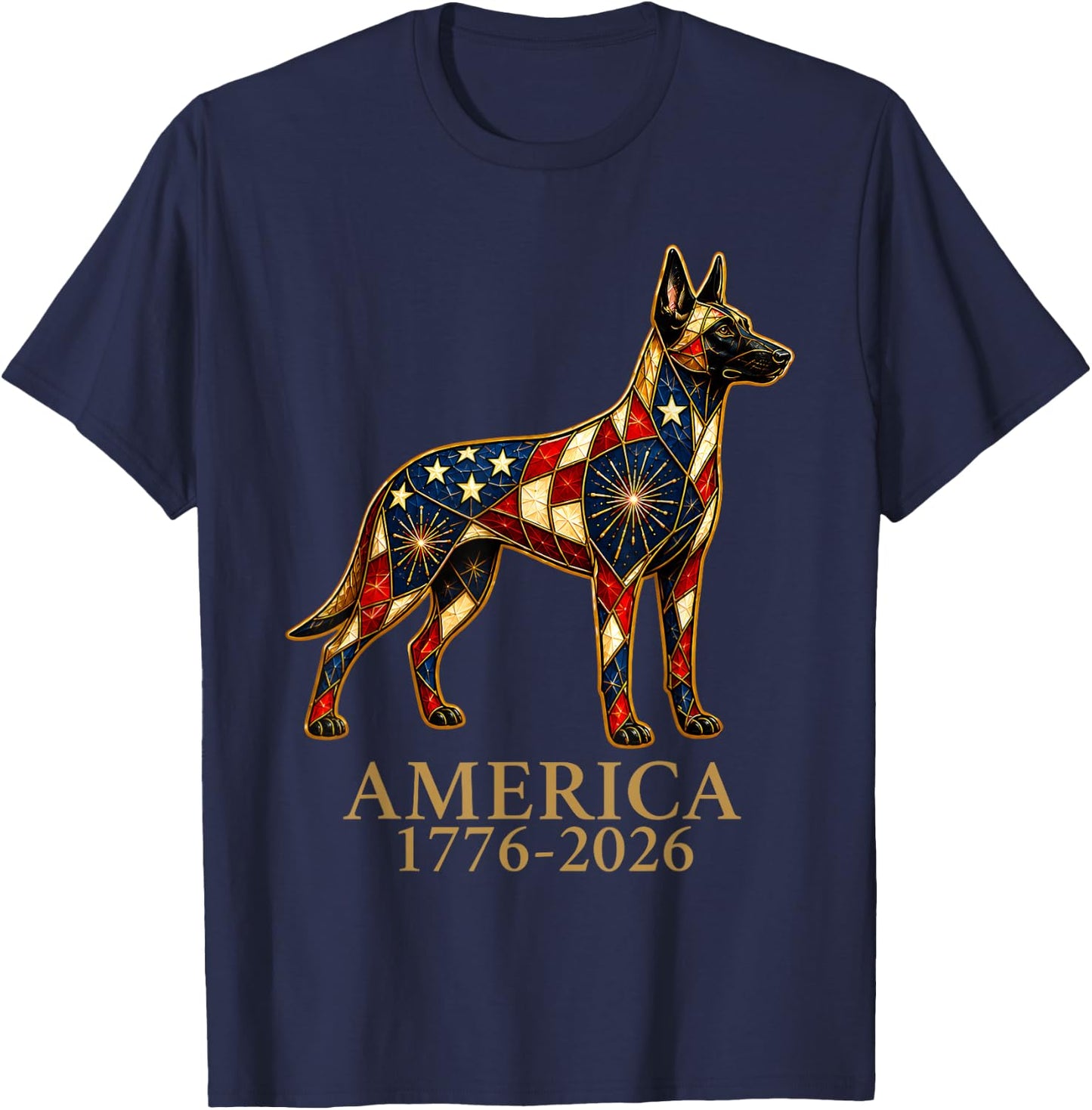 America 1776-2026 Belgian Malinois Patriotic US Flag USA T-Shirt - T-Shirt | Navy