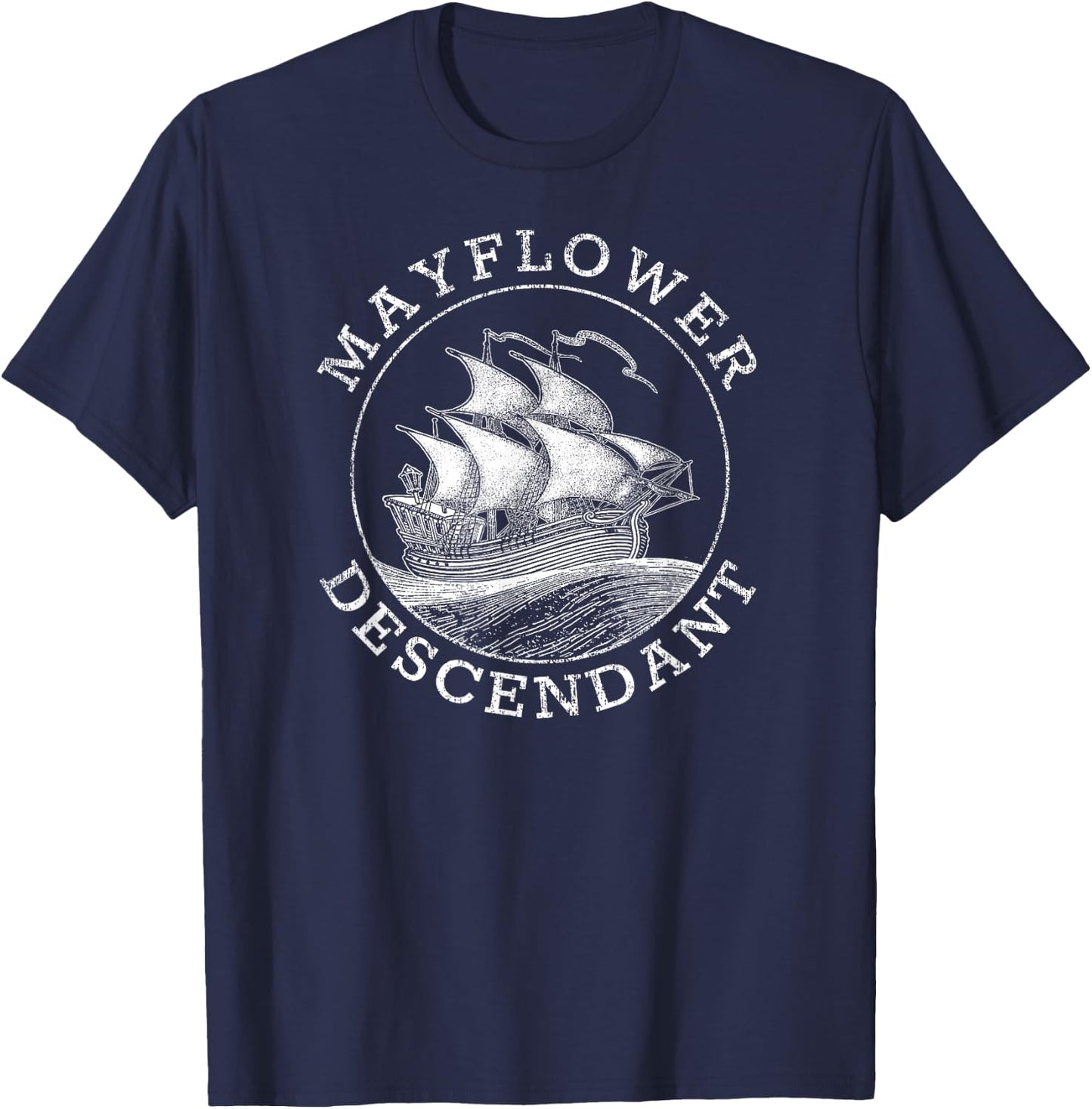 Mayflower Descendant in Distressed T-Shirt - T-Shirt | Navy