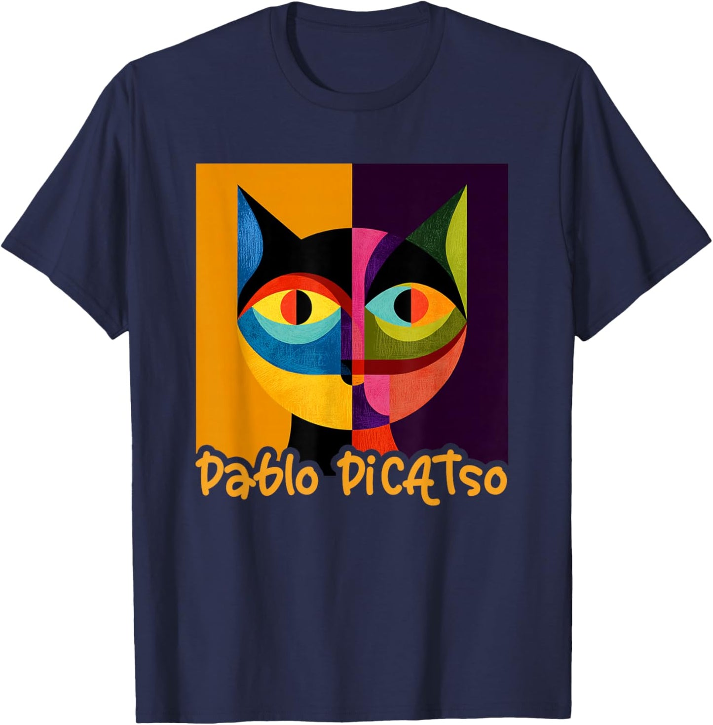 Funny Cat Design Picatso T-Shirt - T-Shirt | Navy