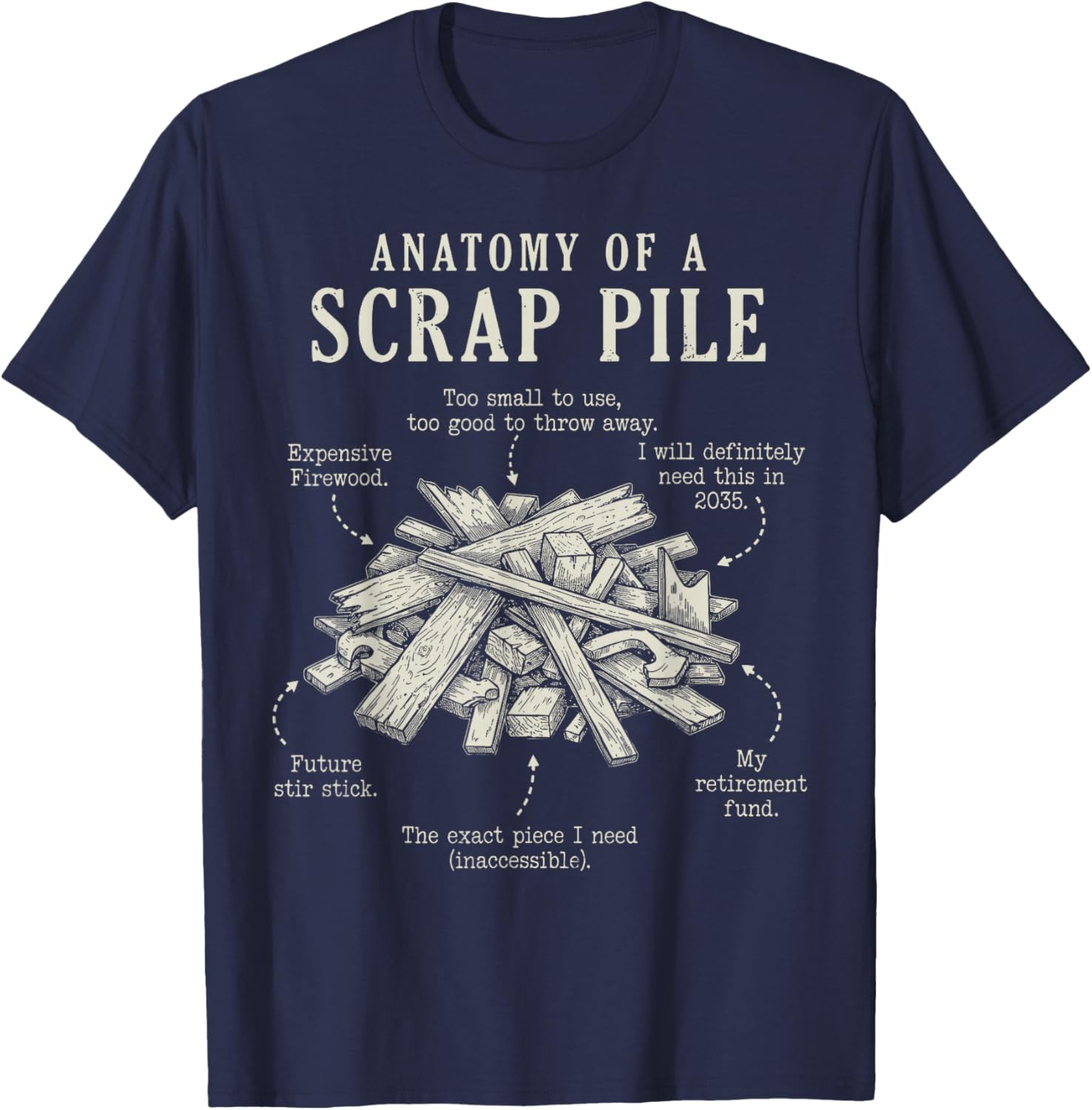 Anatomy of a Scrap Pile Funny Woodworking Carpenter Design T-Shirt - T-Shirt | Navy