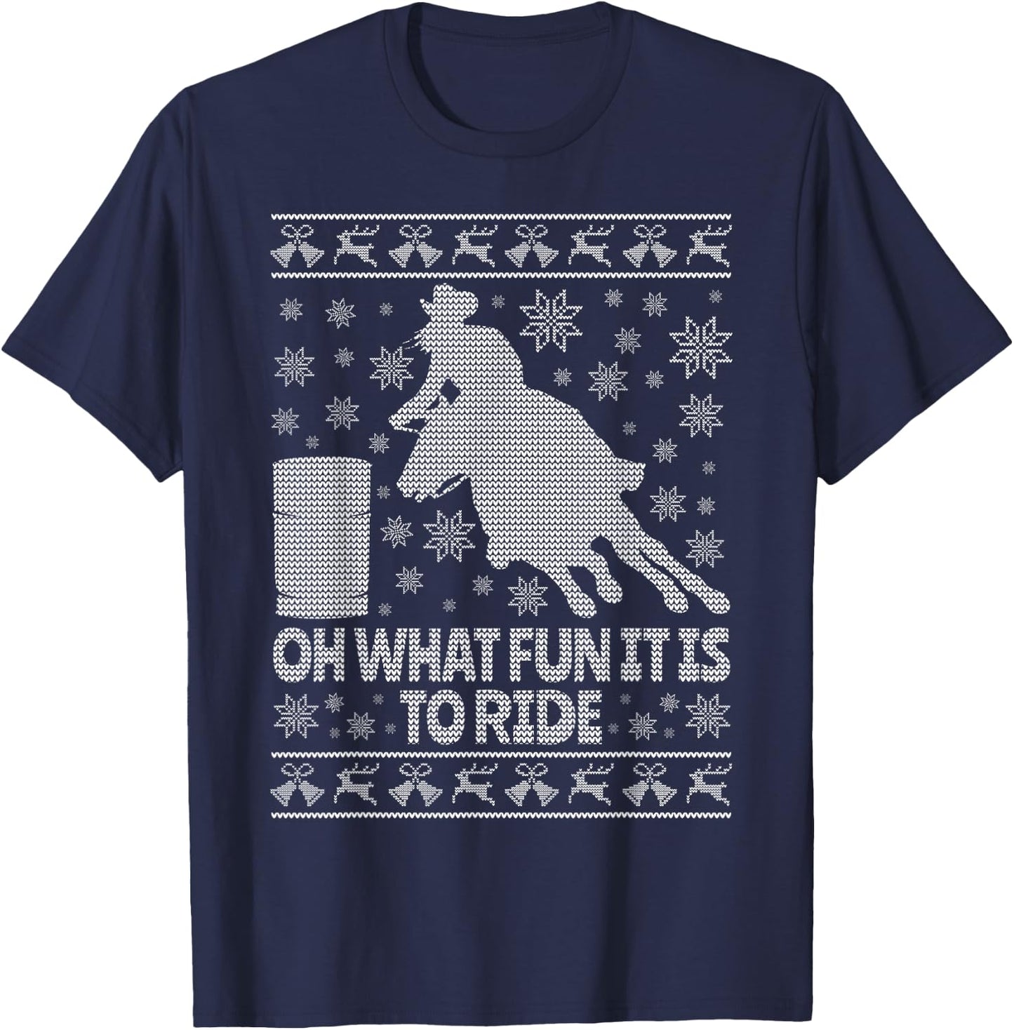 Barrel Racing Ugly Christmas Horse Race Rodeo T-Shirt - T-Shirt | Navy