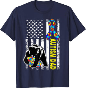 Dad Autism Awareness American Flag Fathers Day Daddy Small T-Shirt - T-Shirt | Navy