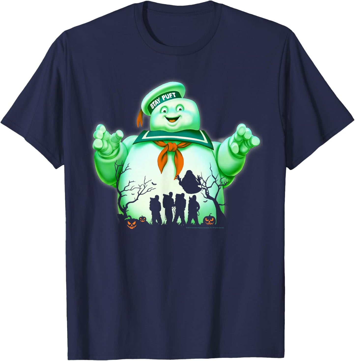 Ghostbusters Marshmallow Man Group Shot Silhouette T-Shirt - T-Shirt | Navy