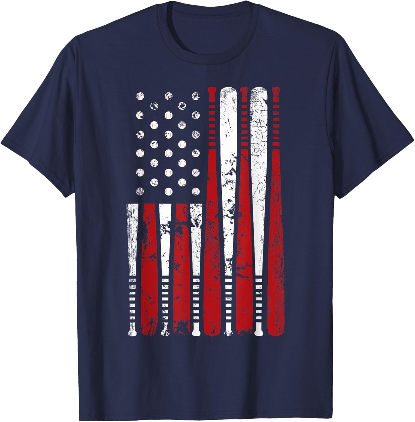 Vintage Baseball Bat American USA Flag Graphic T-Shirt - T-Shirt | Navy