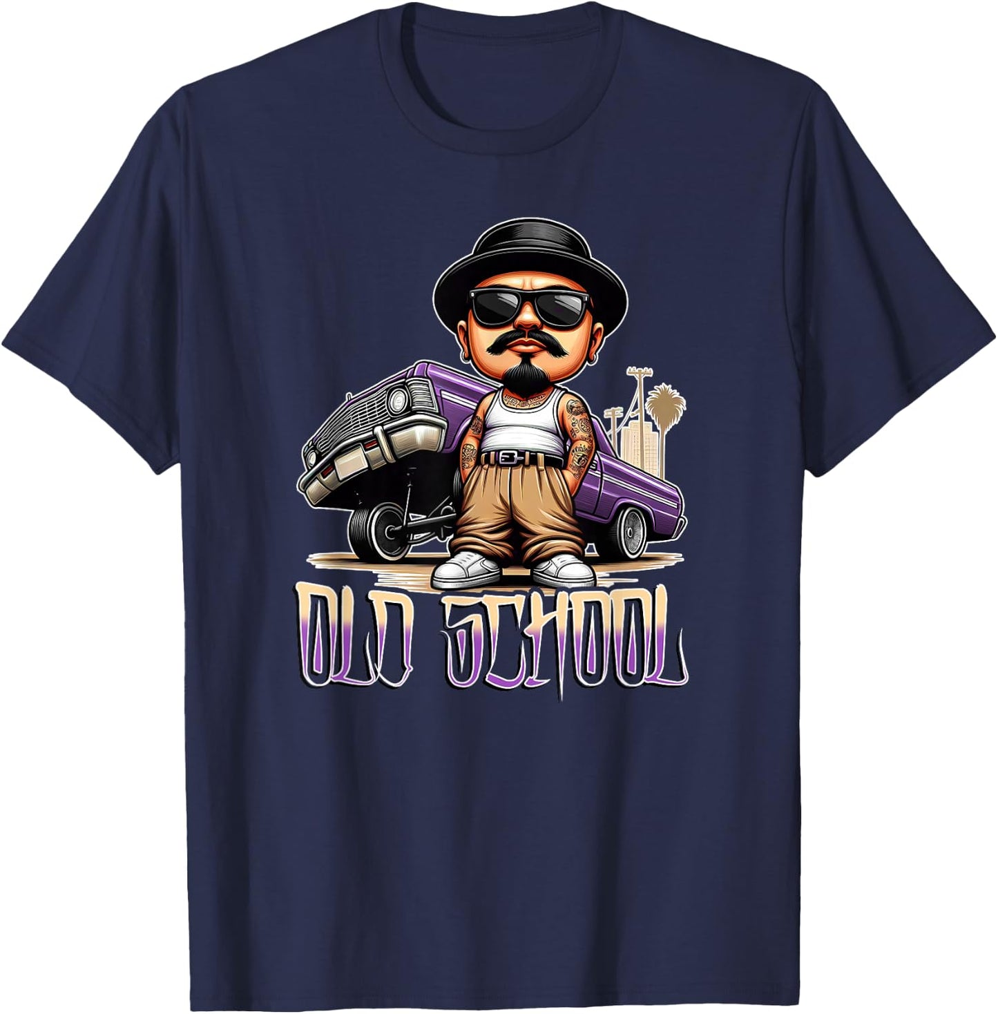 OLD SCHOOL Chicano Low Rider Art Homie Chicano Clothing T-Shirt - T-Shirt | Navy