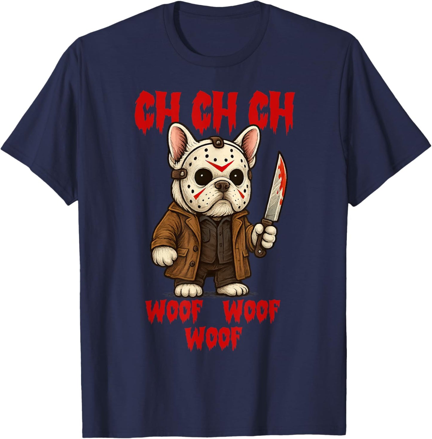 Vintage Horror Movie French Bulldog Funny Cute Woof T-Shirt - T-Shirt | Navy