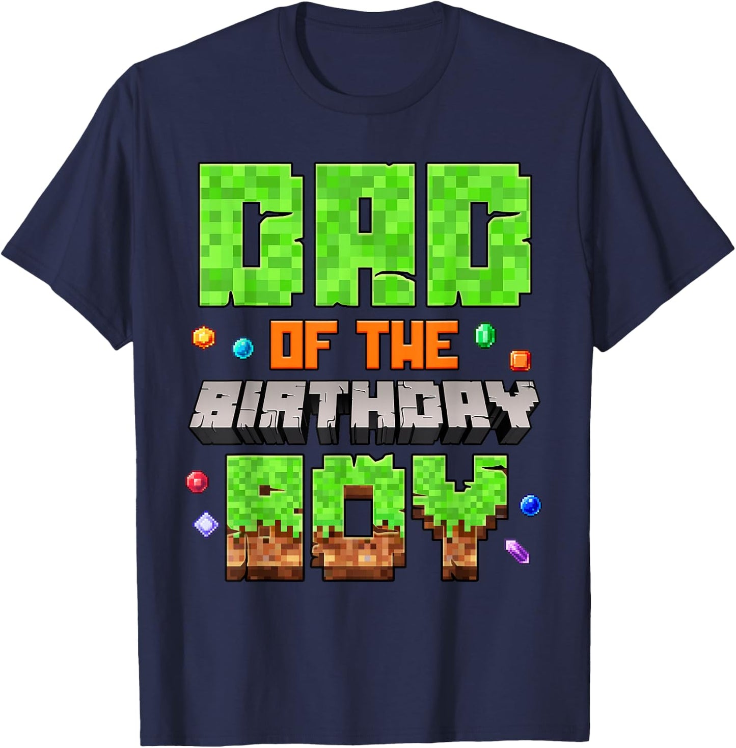 Dad Of The Birthday Boy Pixel Gaming Video Game Family Kids T-Shirt - T-Shirt | Navy