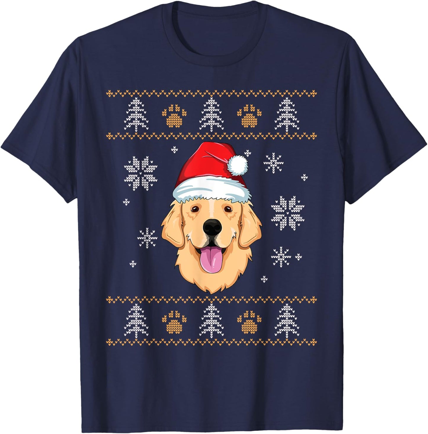 Ugly Christmas Golden Retriever Xmas Dog Lover Santa Kids T-Shirt - T-Shirt | Navy