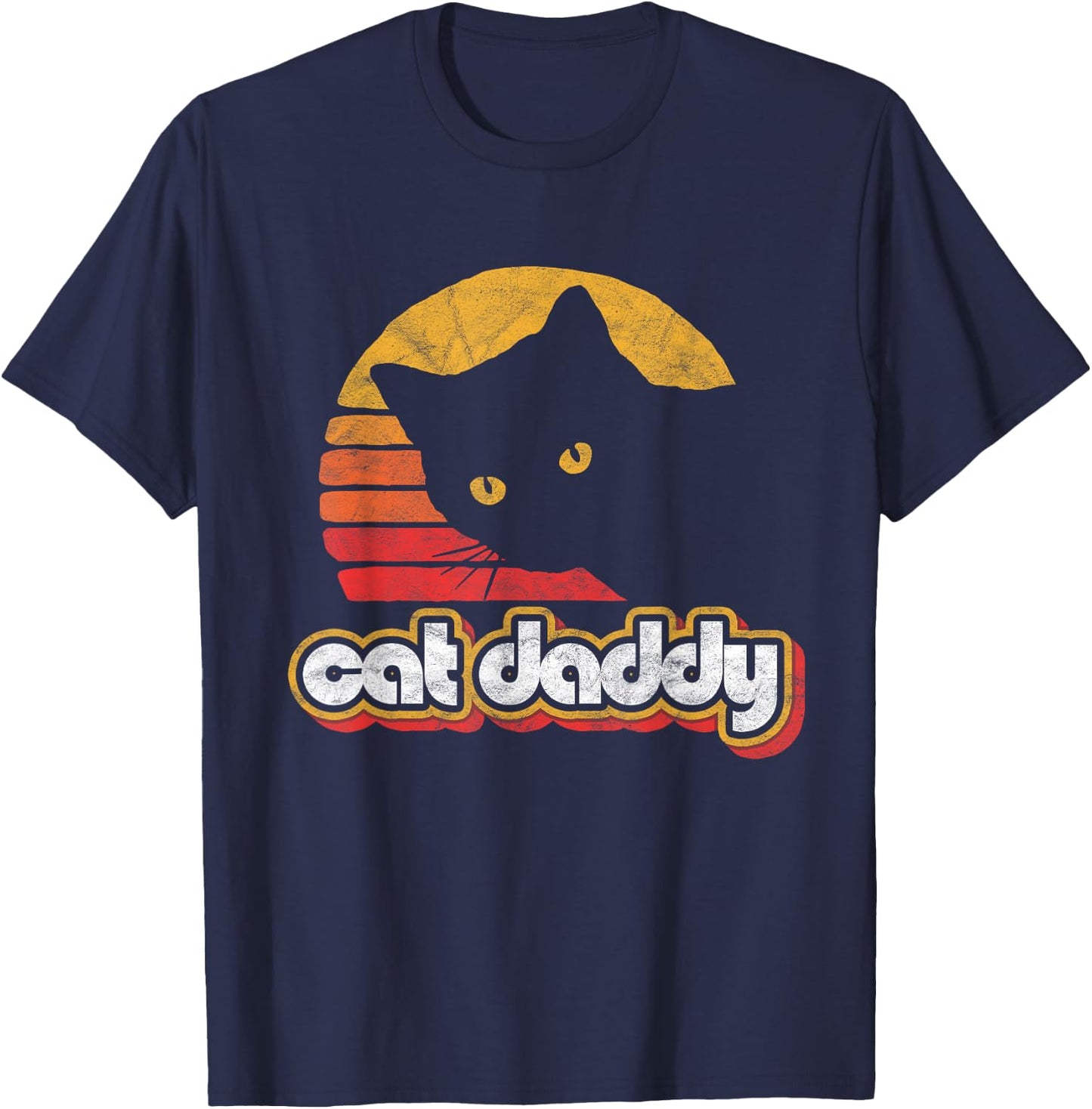 Cat Daddy Vintage Eighties Style Cat Retro Distressed T-Shirt - T-Shirt | Navy