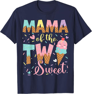Mama Of The Two Sweet 2Nd Birthday Girl Ice Cream T-Shirt - T-Shirt | Navy