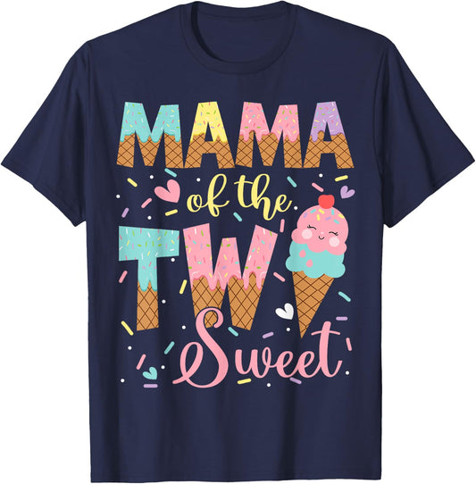Mama Of The Two Sweet 2Nd Birthday Girl Ice Cream T-Shirt - T-Shirt | Navy