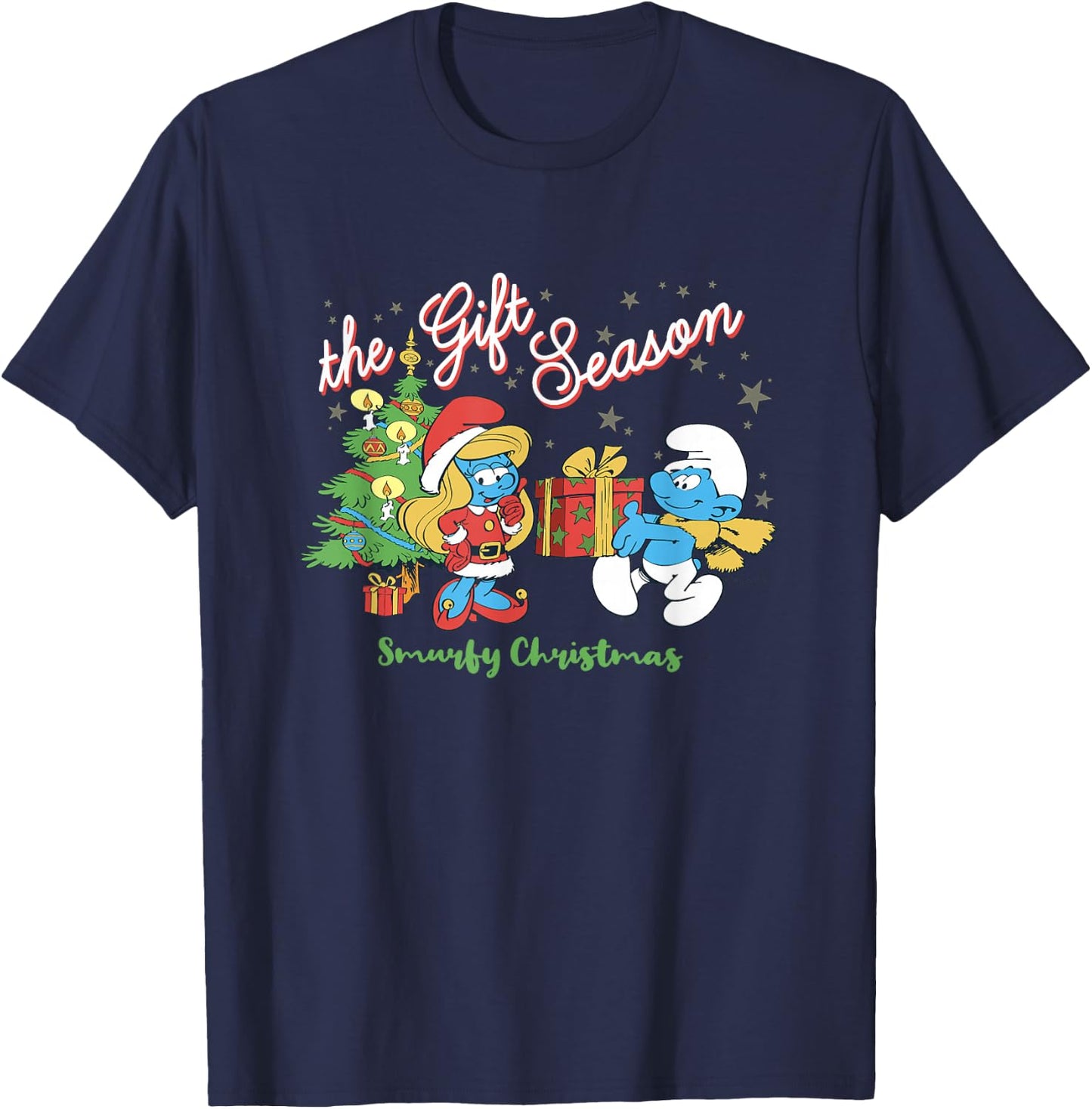 The Smurfs Christmas The Gift Season Smurfette & Jokey T-Shirt - T-Shirt | Navy
