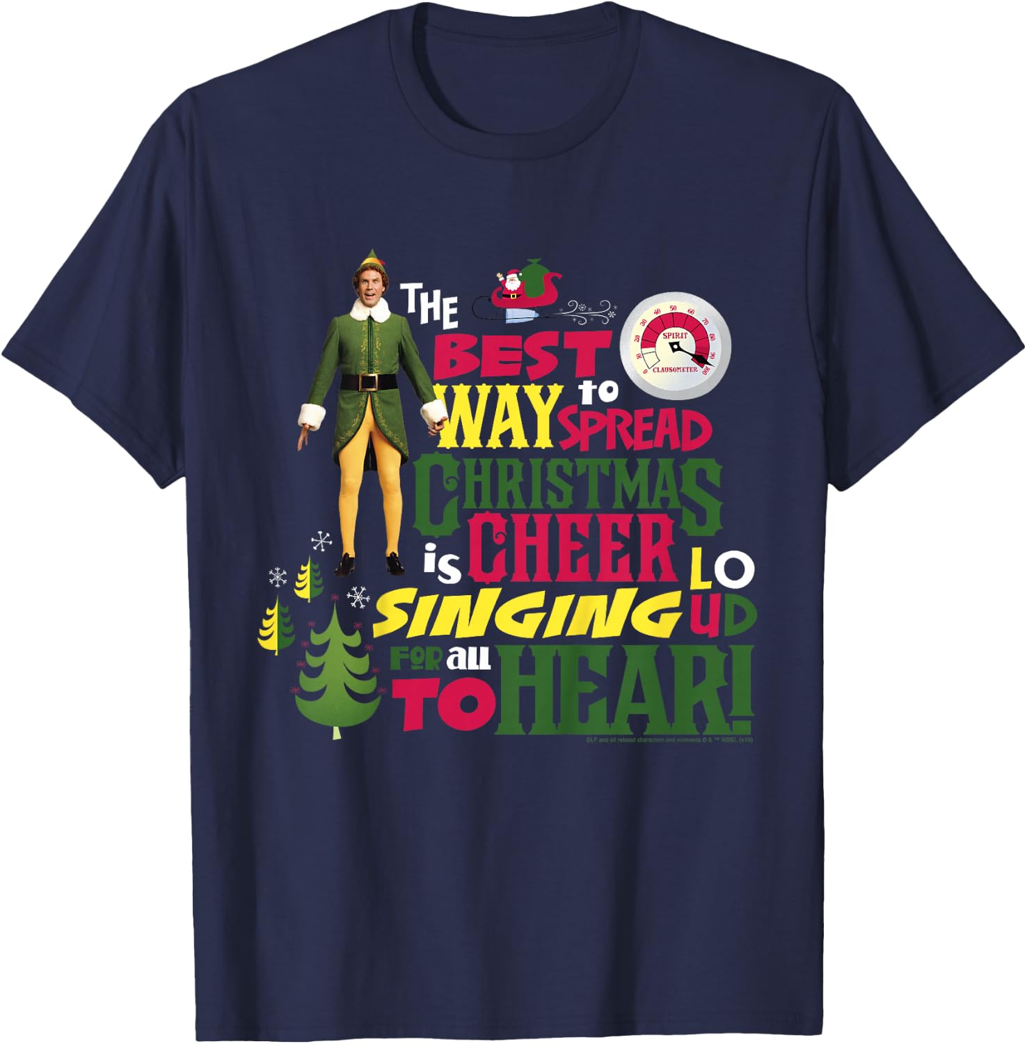 Kids Elf Buddy Christmas Cheer Singing Text Poster T-Shirt - T-Shirt | Navy