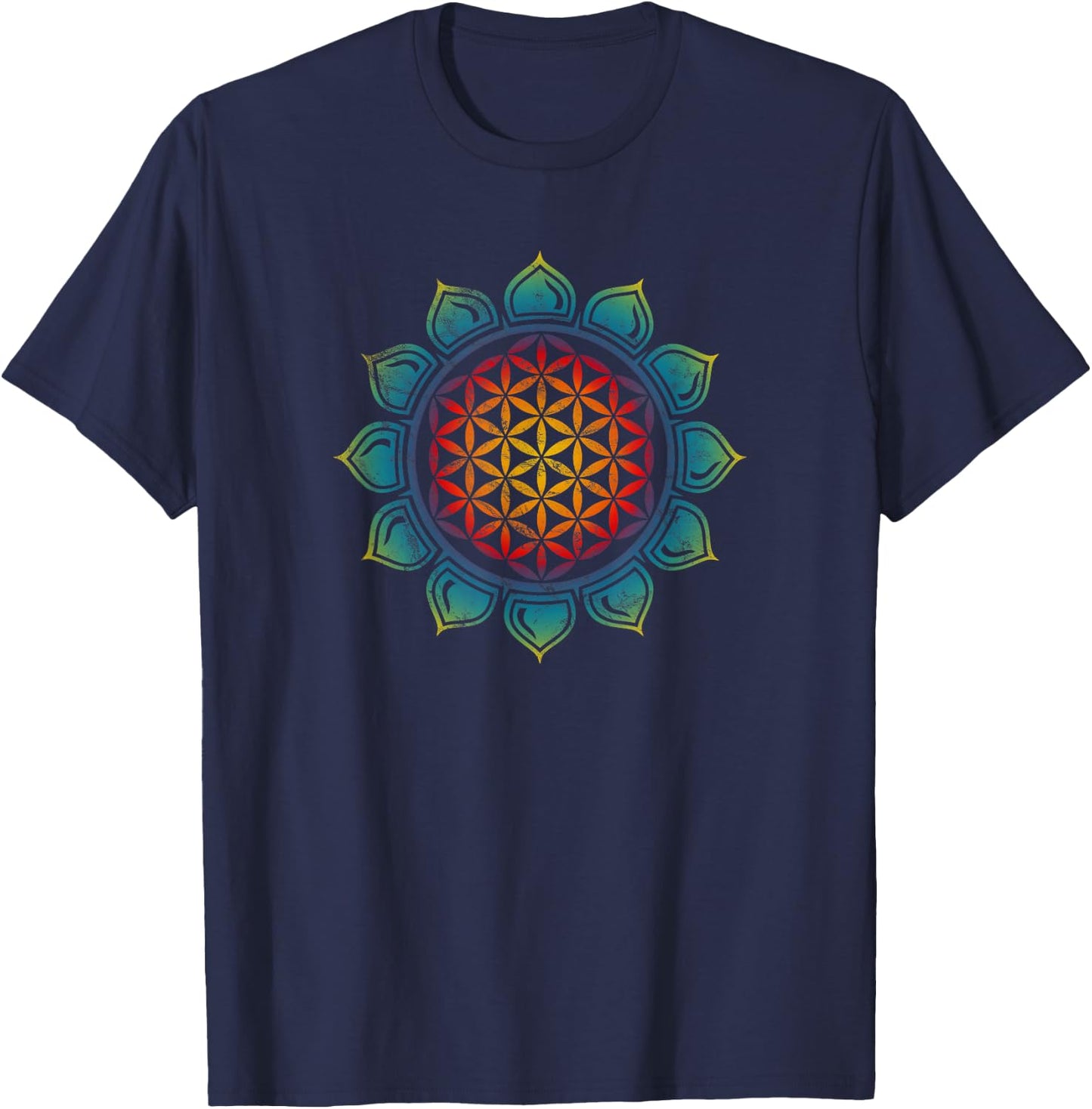 Flower of life, Lotus, Heart Chakra, Sacred Geometry, Yoga T-Shirt - T-Shirt | Navy