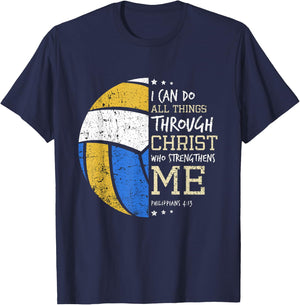 Philippians 4 13 I Can Do All Things Christian Volleyball T-Shirt - T-Shirt | Navy