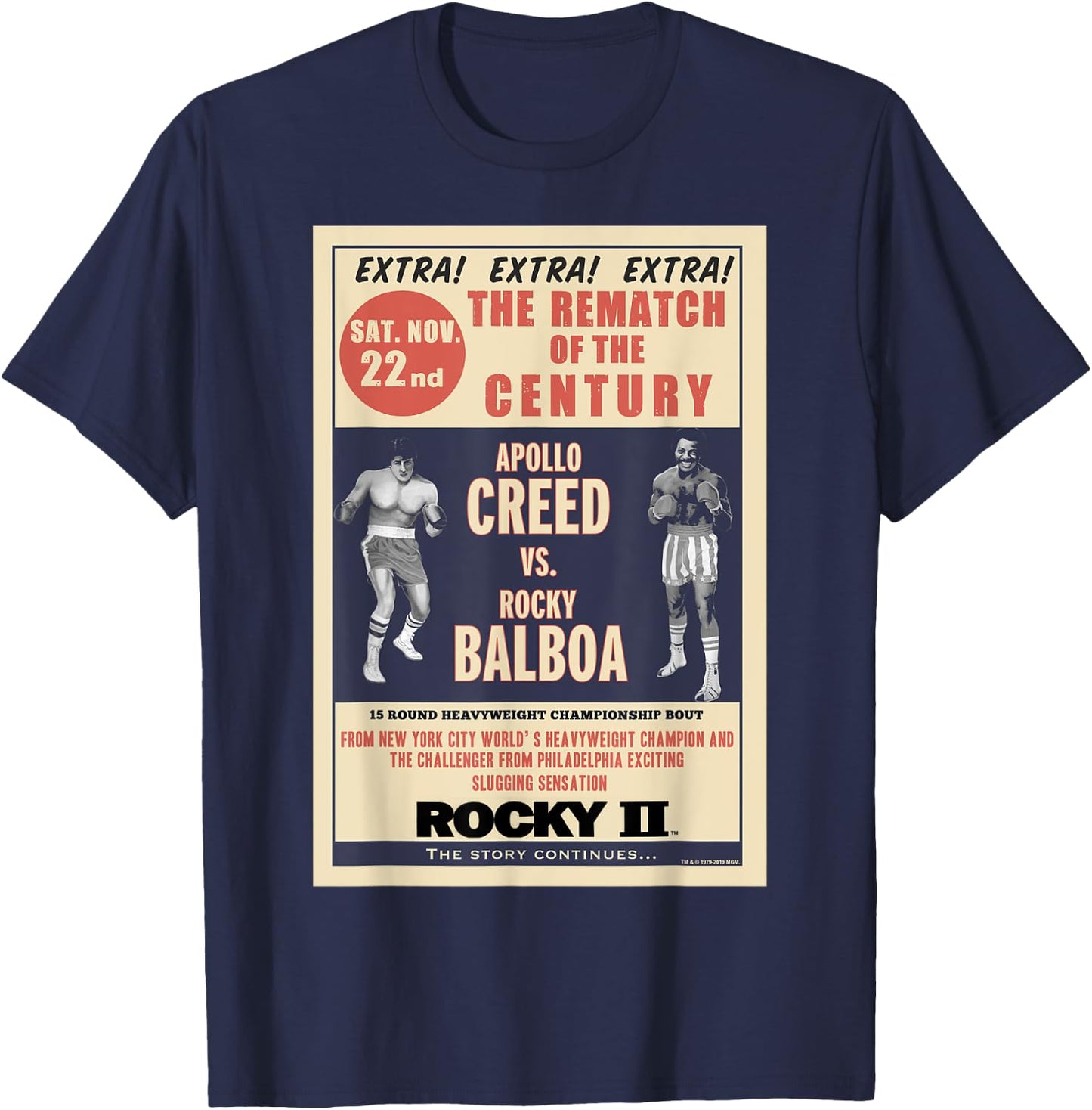 Rocky Creed Vs Balboa Rematch Of The Century Poster T-Shirt - T-Shirt | Navy