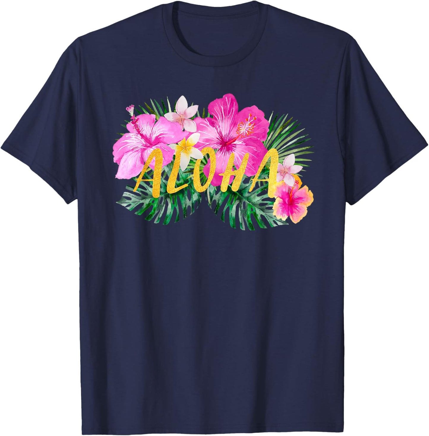Aloha Hibiscus Flowers T-Shirt - T-Shirt | Navy
