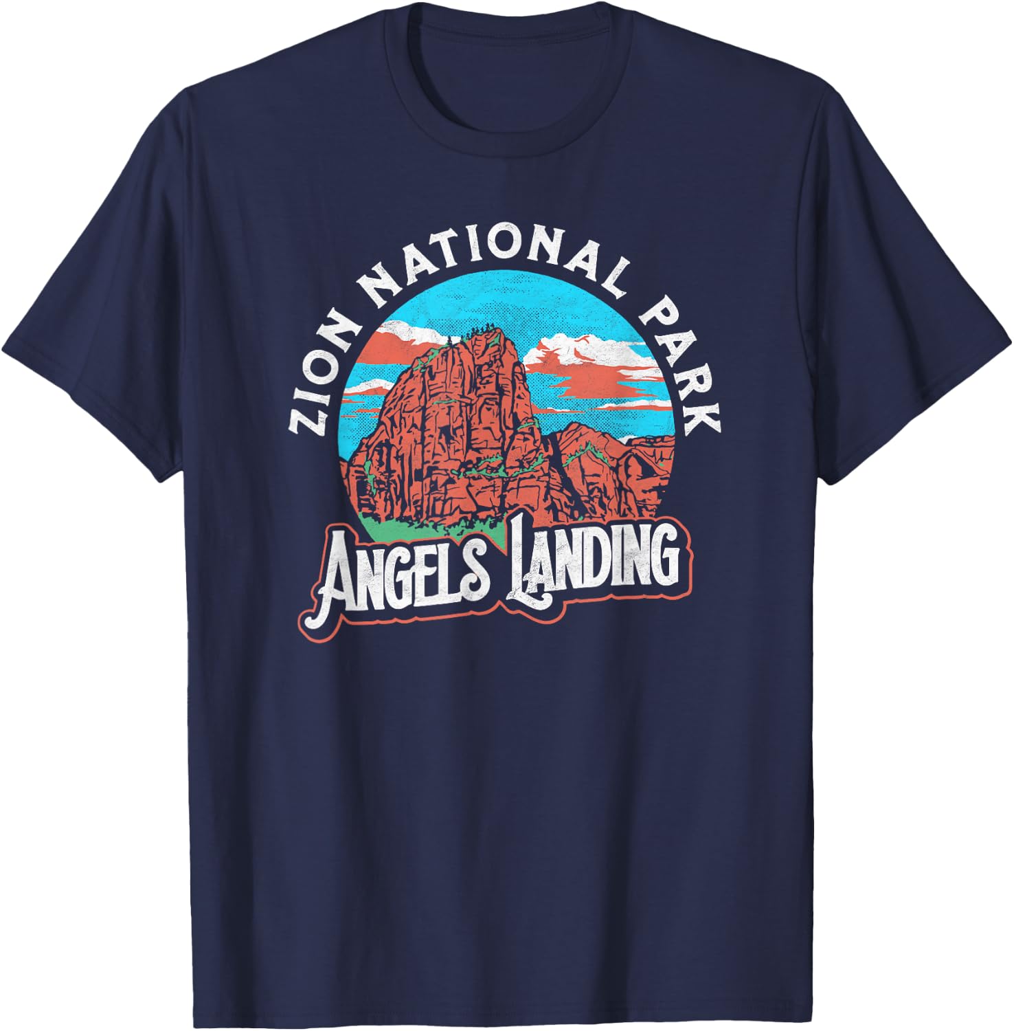 Angels Landing Zion National Park Vintage 80's Graphic T-Shirt - T-Shirt | Navy