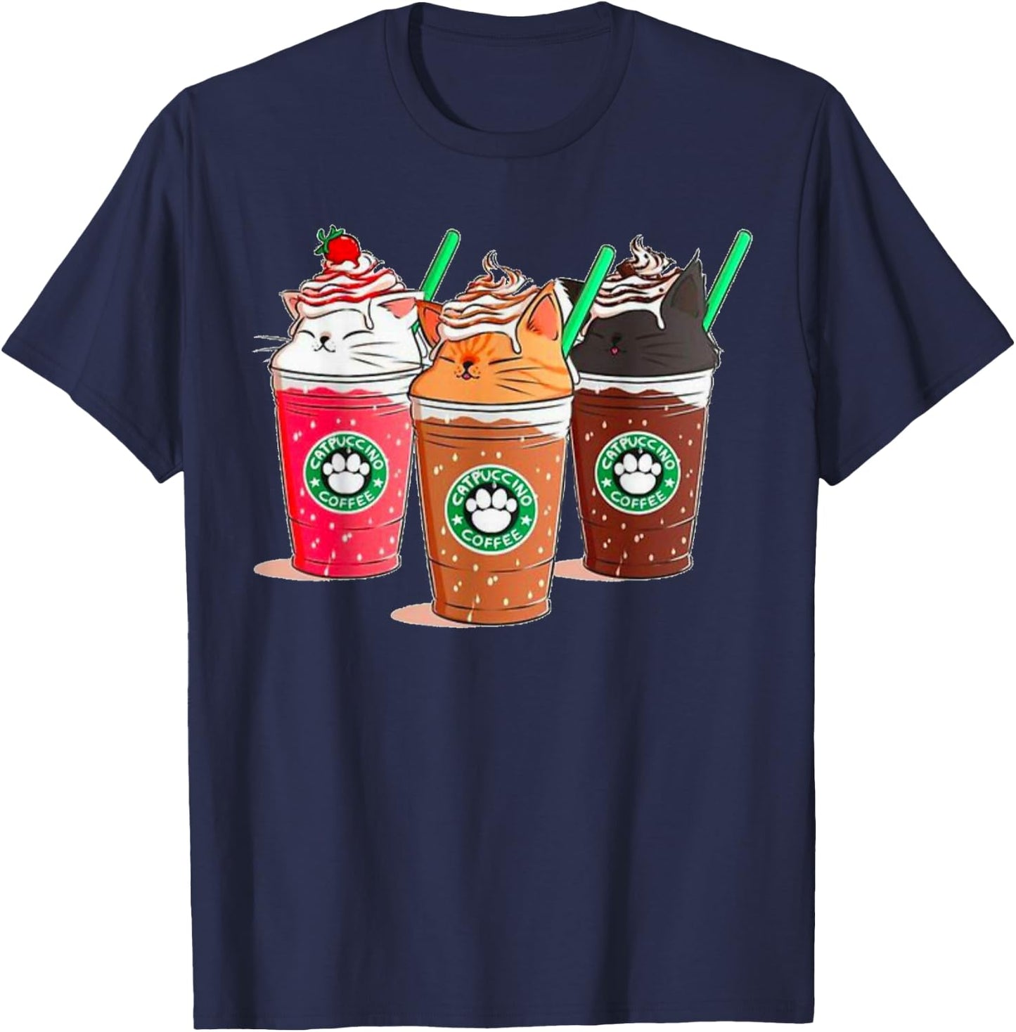 Kawaii Cat Catpuccino T-Shirt - T-Shirt | Navy