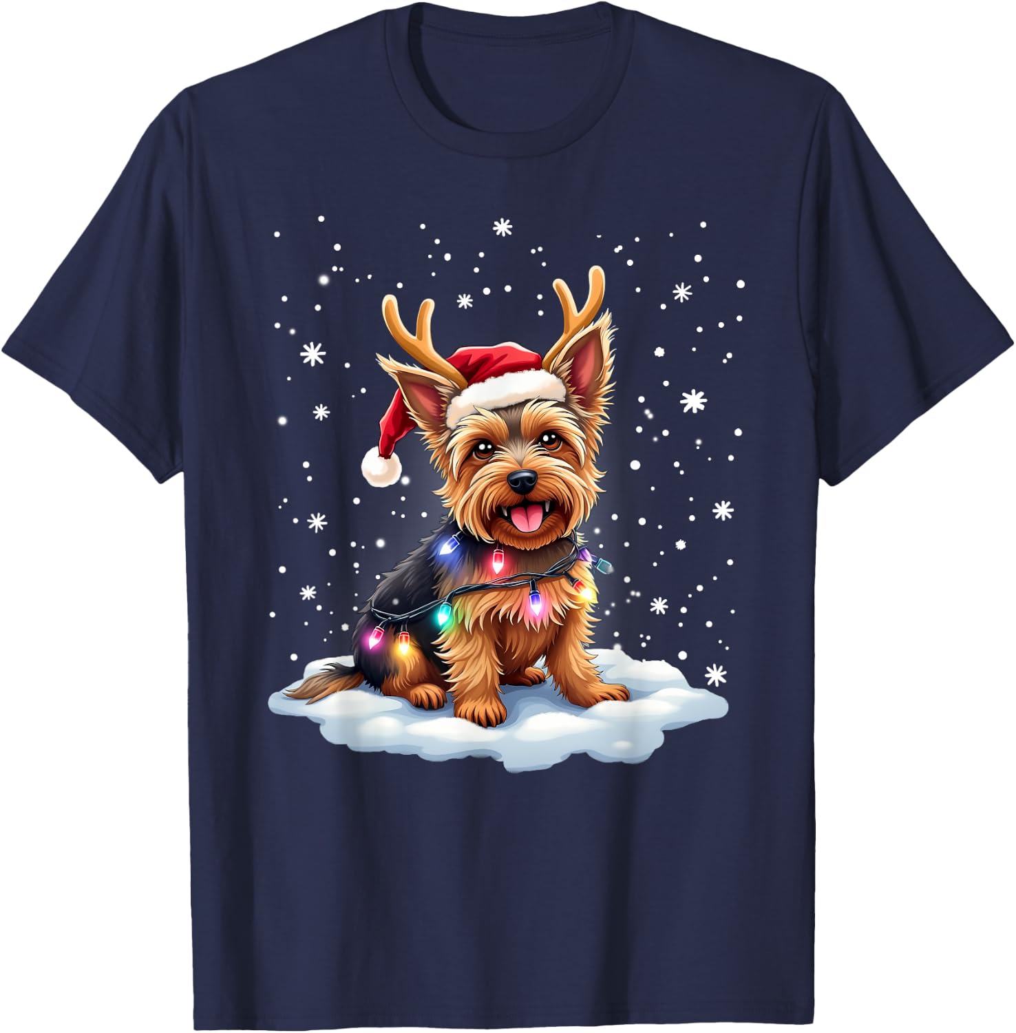 Yorkshire Terrier Christmas Yorkie Reindeer Dog Xmas Santa T-Shirt - T-Shirt | Navy