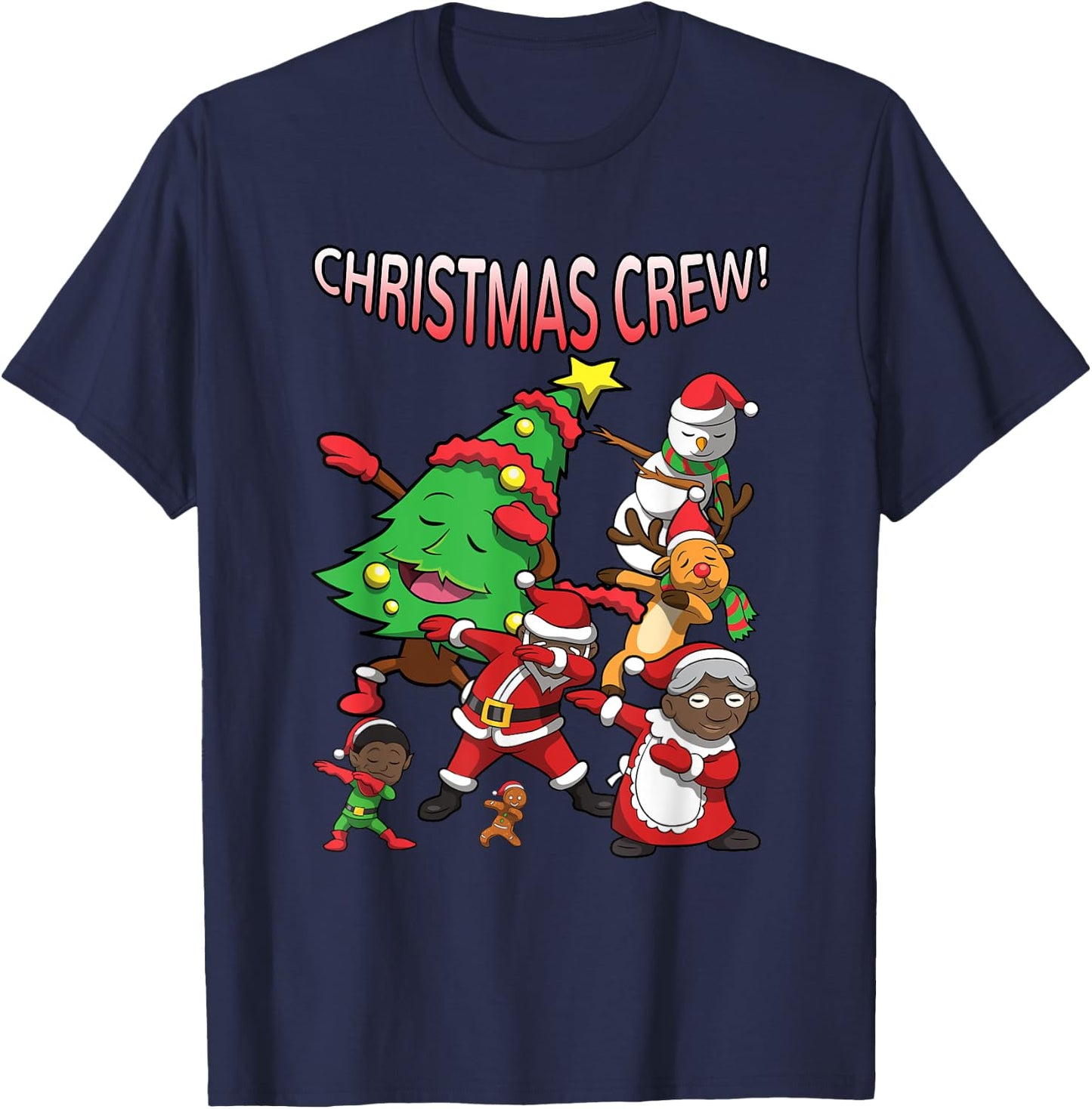 Black Cool Santa Claus African American Christmas Crew Dabs T-Shirt - T-Shirt | Navy