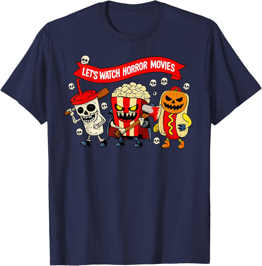 Let's Watch Horror Movies Funny Halloween Horror Night Snack T-Shirt - T-Shirt | Navy
