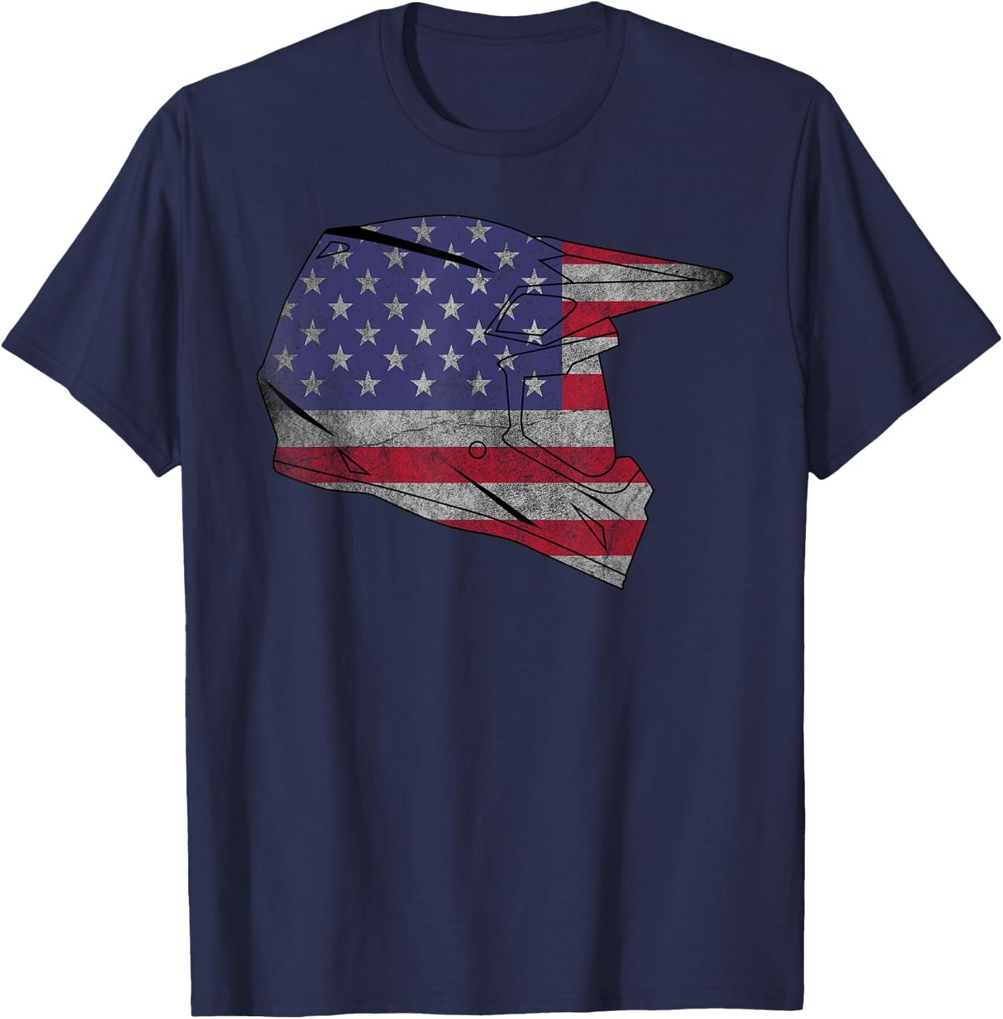 USA Motocross Dirt Bike American Flag Helmet Gift Women Kids Men T-Shirt - T-Shirt | Navy