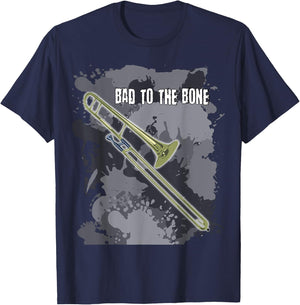 Bad to the Bone Trombone Musical Instrument T Shirt T-Shirt - T-Shirt | Navy