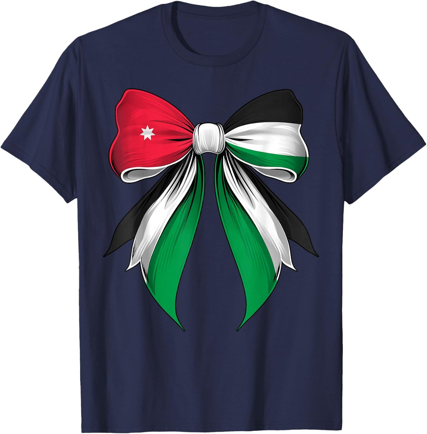Jordan Flag Jordanian Pride Coquette Ribbon T-Shirt - T-Shirt | Navy