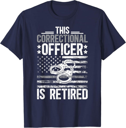 Proud Retired Correctional Officer Retirement US Flag T-Shirt - T-Shirt | Navy