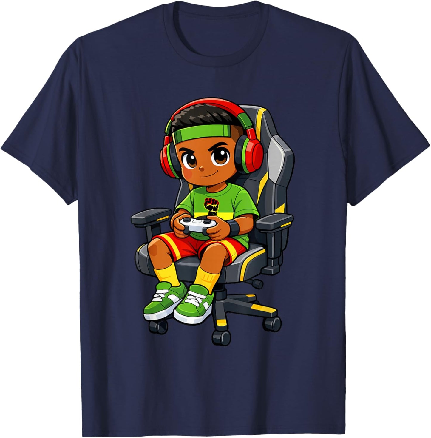 Funny Juneteenth African Afro Gamer Gaming Boys Kids Teens T-Shirt - T-Shirt | Navy