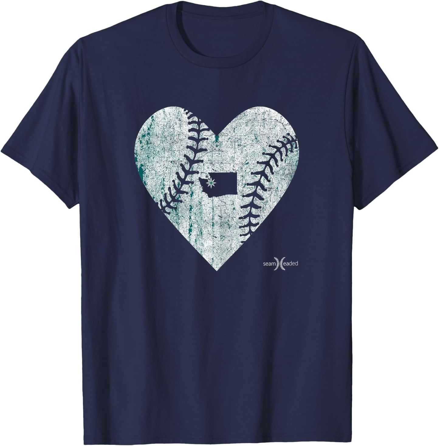 Vintage Seattle Baseball Heart T-Shirt - T-Shirt | Navy